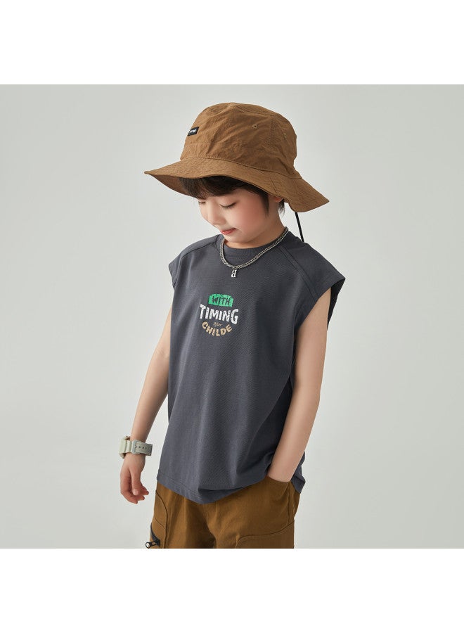 Soft And Comfortable, Cool And Non-sticky】boys' Sleeveless Vests 2025 Summer Children's Sleepless Printed T-shirts - Image 3