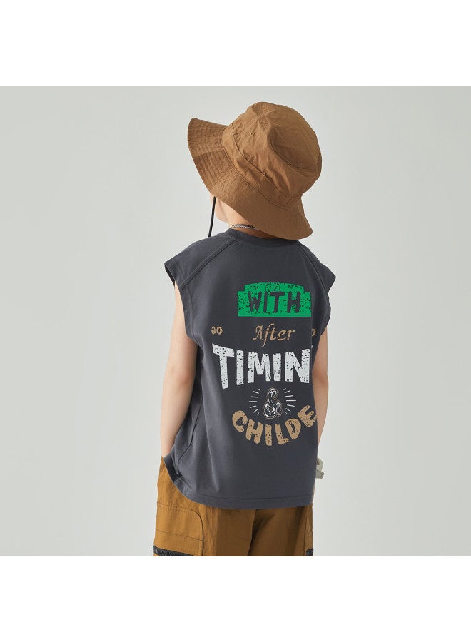 Soft And Comfortable, Cool And Non-sticky】boys' Sleeveless Vests 2025 Summer Children's Sleepless Printed T-shirts - Image 2