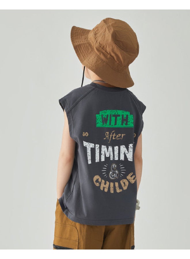 Soft And Comfortable, Cool And Non-sticky】boys' Sleeveless Vests 2025 Summer Children's Sleepless Printed T-shirts - Image 1