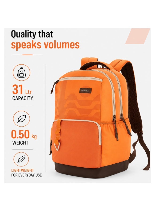 AMERICAN TOURISTER Mate 2.0 Backpack, 31L Capacity, Polyester, Mustard Yellow|Antimicrobial Lining|Rain Cover|Ergo Back & Shoulder|Bottle Holder|15.6" Laptop Compartment - 1 Year International Warranty - Image 2