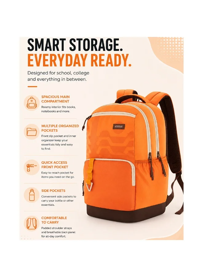 American Tourister Orange Mate 2.0 Backpack, 31L Capacity, Polyester, Mustard Yellow|Antimicrobial Lining|Rain Cover|Ergo Back & Shoulder|Bottle Holder|15.6" Laptop Compartment - 1 Year International Warranty  | Best Price UAE