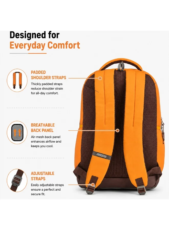 American Tourister Orange Mate 2.0 Backpack, 31L Capacity, Polyester, Mustard Yellow|Antimicrobial Lining|Rain Cover|Ergo Back & Shoulder|Bottle Holder|15.6" Laptop Compartment - 1 Year International Warranty  | Best Price UAE