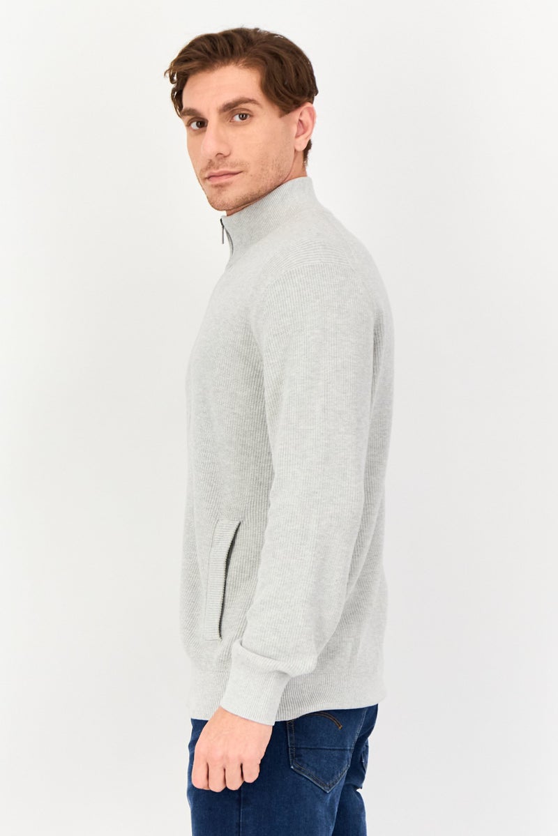 Celio Men Mock Neck Textured Sweater, Grey - Image 2