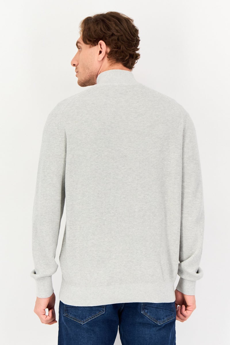 Celio Men Mock Neck Textured Sweater, Grey - Image 3