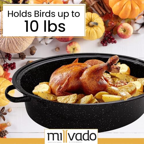 Millvado Granite Roasting Pan, 10 lb Capacity Turkey Roasting Pan with Lid, 15" Granite Oven Roaster Oval Shaped Speckled Enamel on Steel Cookware - Image 3