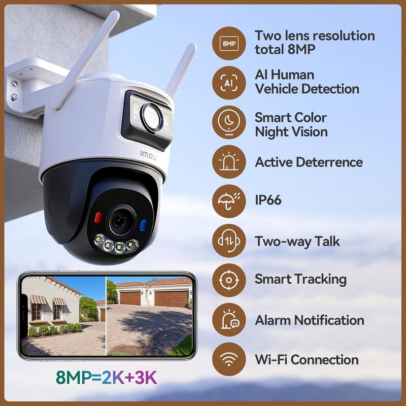 Imou 5K Outdoor Camera Wireless Outdoor Cameras, Dual-Lens Cam Outdoor Monitor, Camera for Home, Security Cameras Outdoor, Wireless Camera, 3MP Fixed Lens& 5MP PT, Cruiser Dual 8MP, Works with Alexa - Image 2