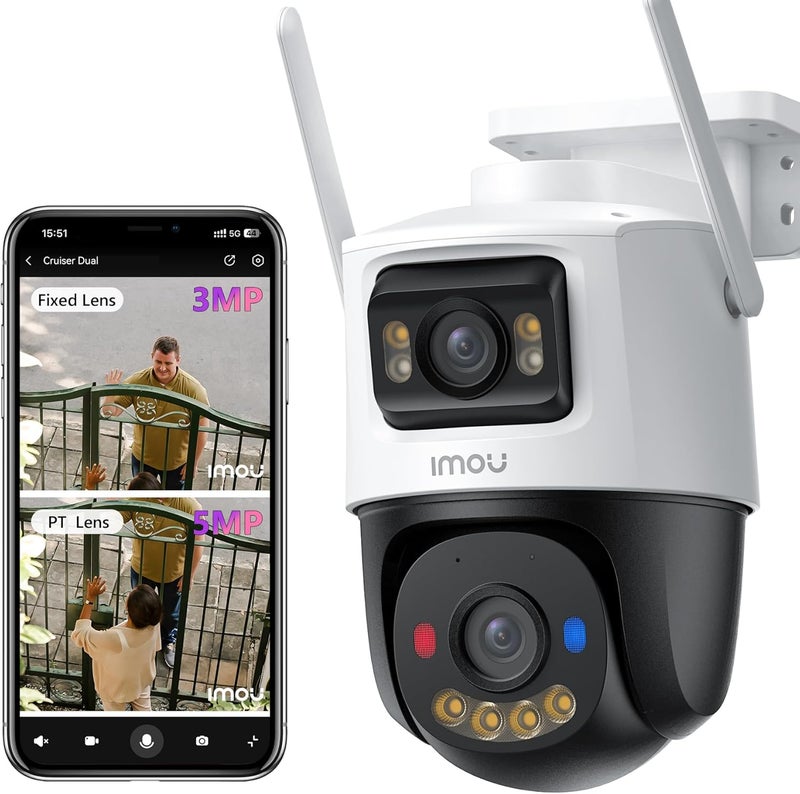 Imou 5K Outdoor Camera Wireless Outdoor Cameras, Dual-Lens Cam Outdoor Monitor, Camera for Home, Security Cameras Outdoor, Wireless Camera, 3MP Fixed Lens& 5MP PT, Cruiser Dual 8MP, Works with Alexa - Image 1