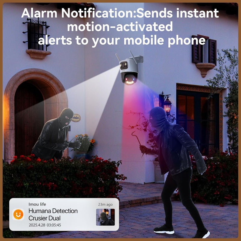 Imou 5K Outdoor Camera Wireless Outdoor Cameras, Dual-Lens Cam Outdoor Monitor, Camera for Home, Security Cameras Outdoor, Wireless Camera, 3MP Fixed Lens& 5MP PT, Cruiser Dual 8MP, Works with Alexa - Image 3