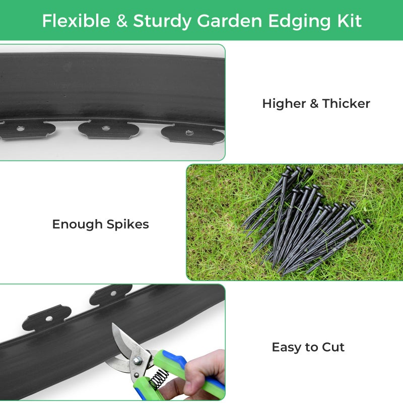 FunFanso 4-Inch x 50 FT Landscape Edging Border with 75 Spikes, Garden Edging Lawn Border Kit, Plastic Edging Border Flexible for Garden Flower Beds Lawn Yard Pathway Paver Edging (Black) - Image 5