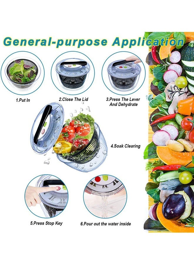 عربست مجفف سلطة كبير متعدد الوظائف بسعة 4.5 لتر، تصميم خالٍ من مادة BPA، مزود بمقبض يدوي مريح وآلية قفل لتجفيف الفواكه والخضروات بسرعة، مثالي لتجفيف الخس. - Image 4