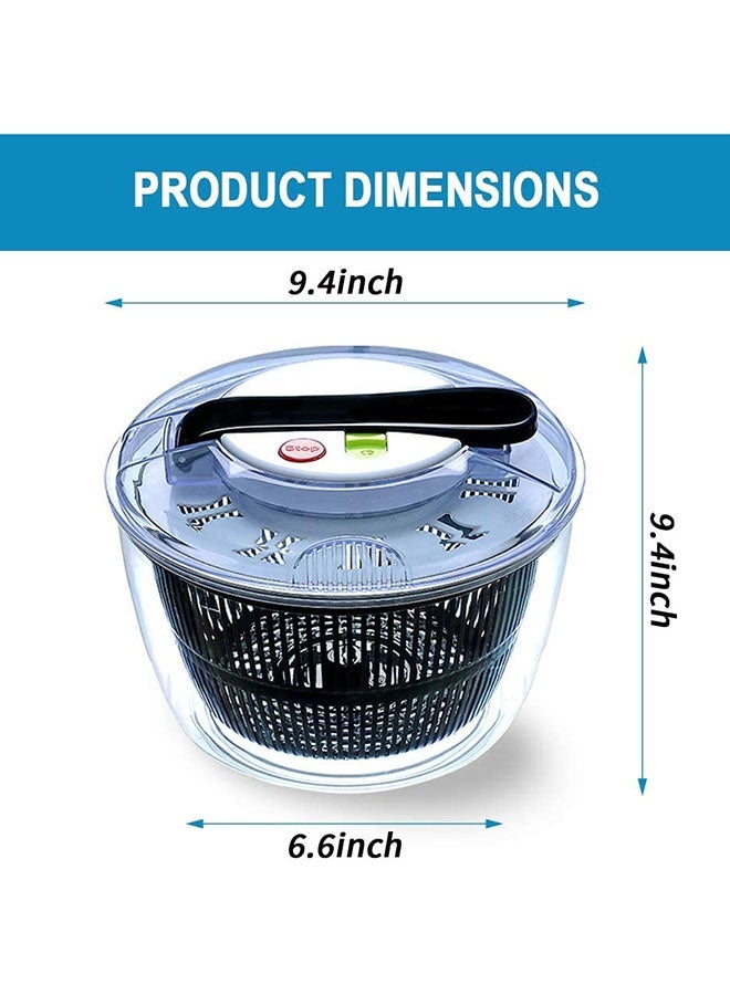 عربست مجفف سلطة كبير متعدد الوظائف بسعة 4.5 لتر، تصميم خالٍ من مادة BPA، مزود بمقبض يدوي مريح وآلية قفل لتجفيف الفواكه والخضروات بسرعة، مثالي لتجفيف الخس. - Image 2