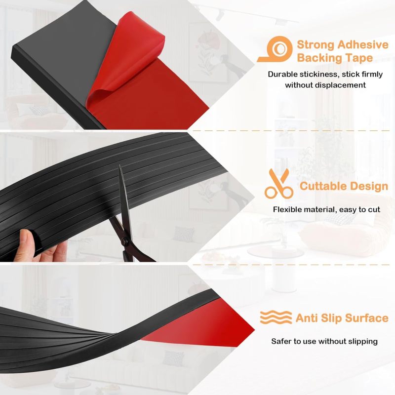 Self-adhesive rubber threshold ramp (black, 3 inches wide by 3.3 feet long), suitable for wheelchairs, strollers, scooters - Image 2