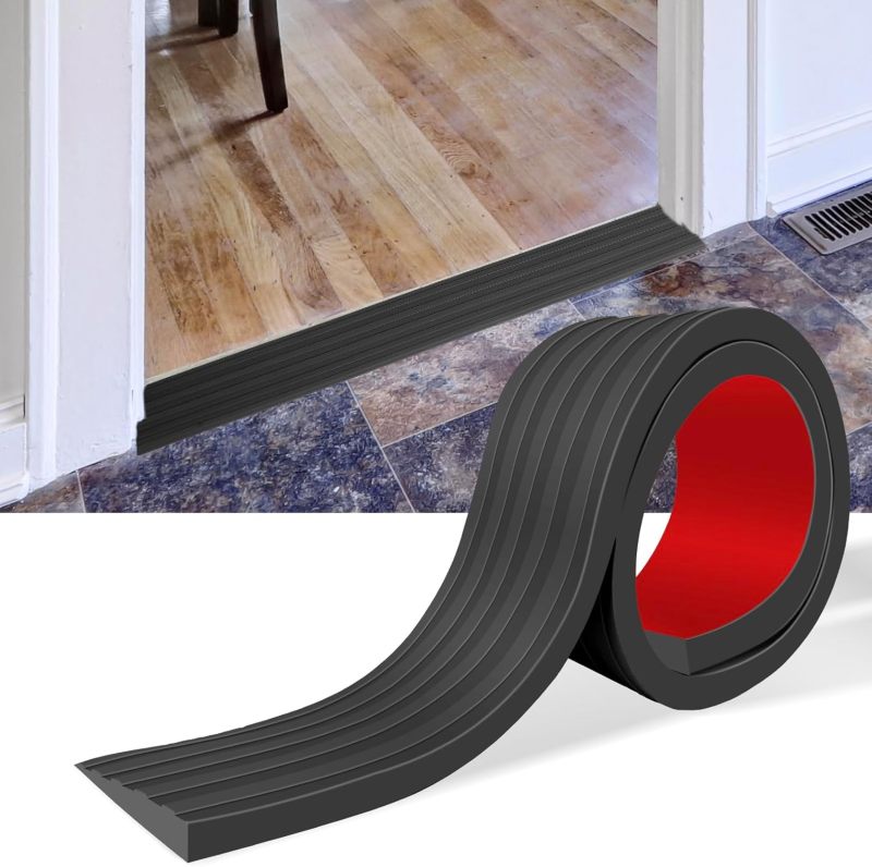 Self-adhesive rubber threshold ramp (black, 3 inches wide by 3.3 feet long), suitable for wheelchairs, strollers, scooters - Image 1