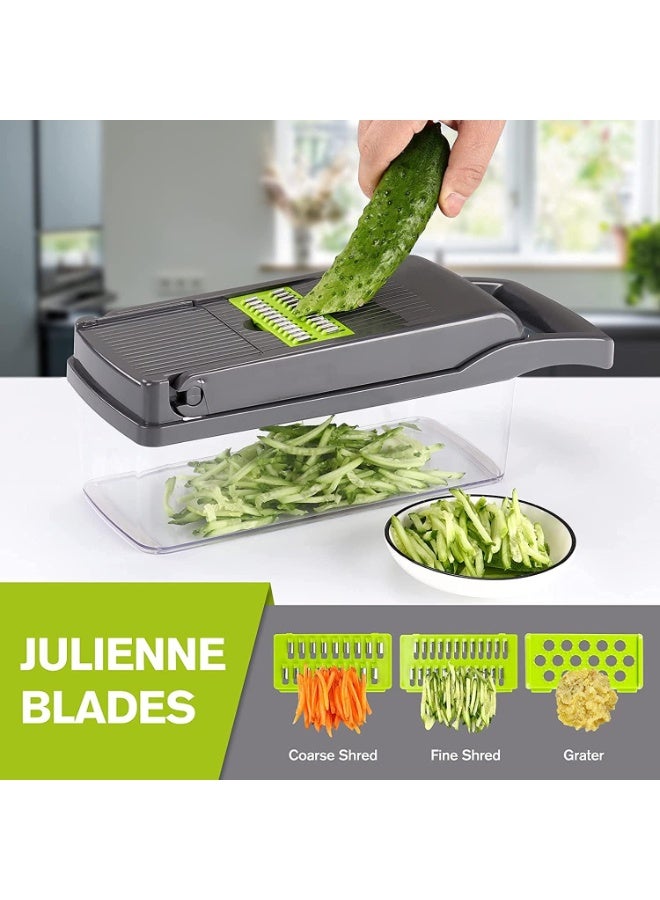 Womdee Vegetable Chopper Slicer Dicer - 12 -in -1 Onion Chopper Fruits Cutter Mandoline Slicer Food Chopper/Cutter with 7 Stainless Steel Blades, Adjustable Slicer & Dicer with Storage Container - Image 3