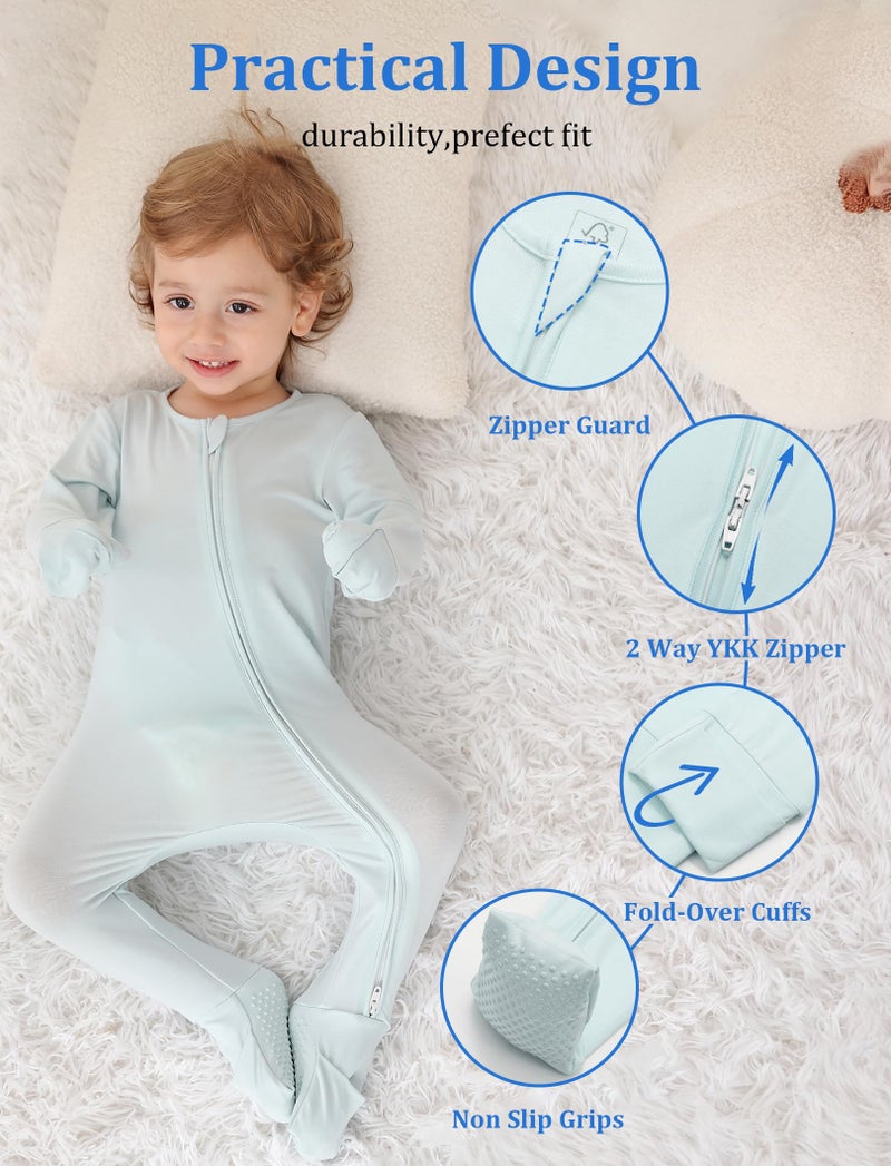 JunNeng Viscose from Bamboo Sleeper with Mittens, 2 Way Zipper Baby Boy Pajamas, Non Slip Sleep'N Play Romper Blue+Green 12-18 Months - Image 4