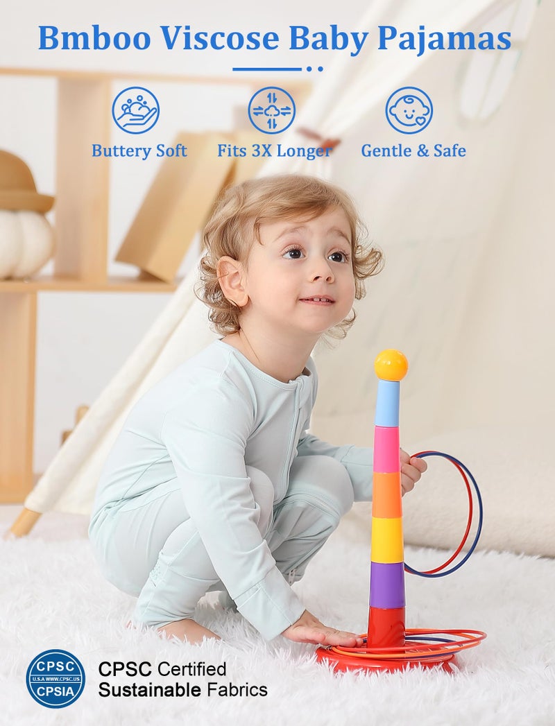 JunNeng Viscose from Bamboo Sleeper with Mittens, 2 Way Zipper Baby Boy Pajamas, Non Slip Sleep'N Play Romper Blue+Green 12-18 Months - Image 2