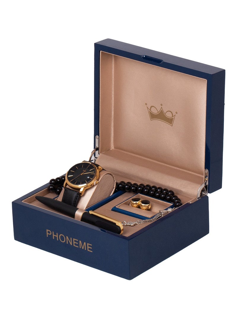 فونيم طقم فونيم جلد ذهبي اسود رويال - Image 2
