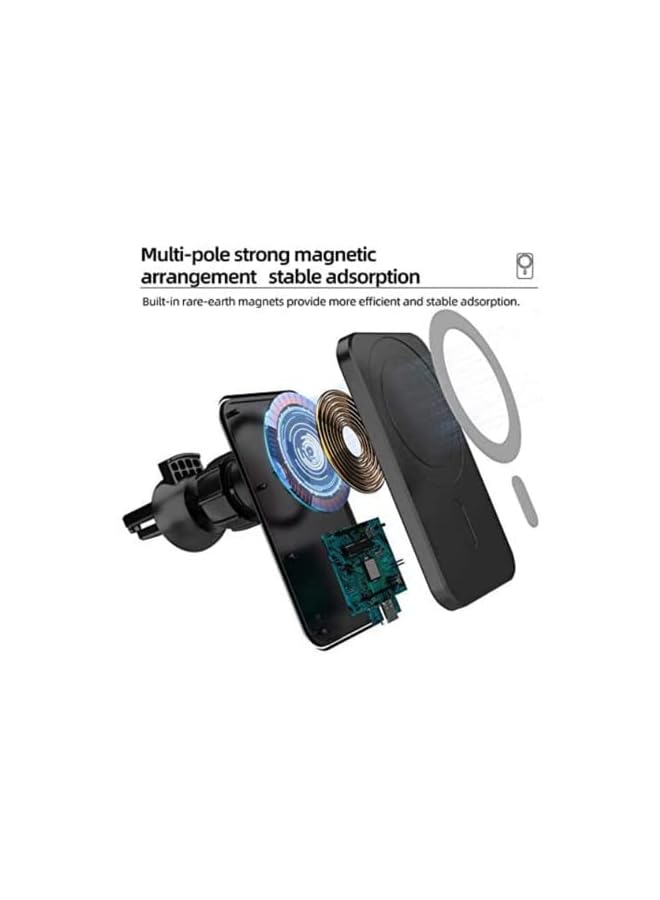 Green Tiger For Iphone 15 Pro max 14/13/12 Fast Charging 15W Wireless Car Charger Airvent Mount Magnet Adsorbable Phone Car Holder (black) - Image 3