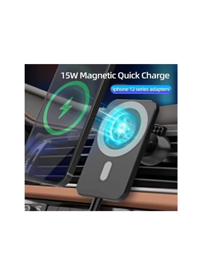 Green Tiger For Iphone 15 Pro max 14/13/12 Fast Charging 15W Wireless Car Charger Airvent Mount Magnet Adsorbable Phone Car Holder (black) - Image 2