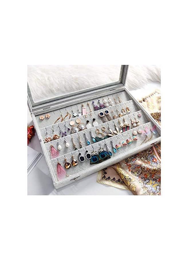 IAF Clear Lid Earrings Organizer Holder Velvet Jewelry Tray Display Showcase Storage 32 Pairs Earring Box Case Lockable Earrings Box - Image 2