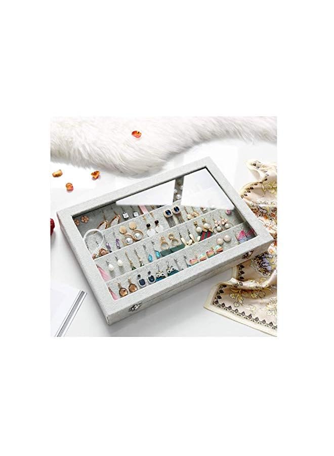 IAF Clear Lid Earrings Organizer Holder Velvet Jewelry Tray Display Showcase Storage 32 Pairs Earring Box Case Lockable Earrings Box - Image 3