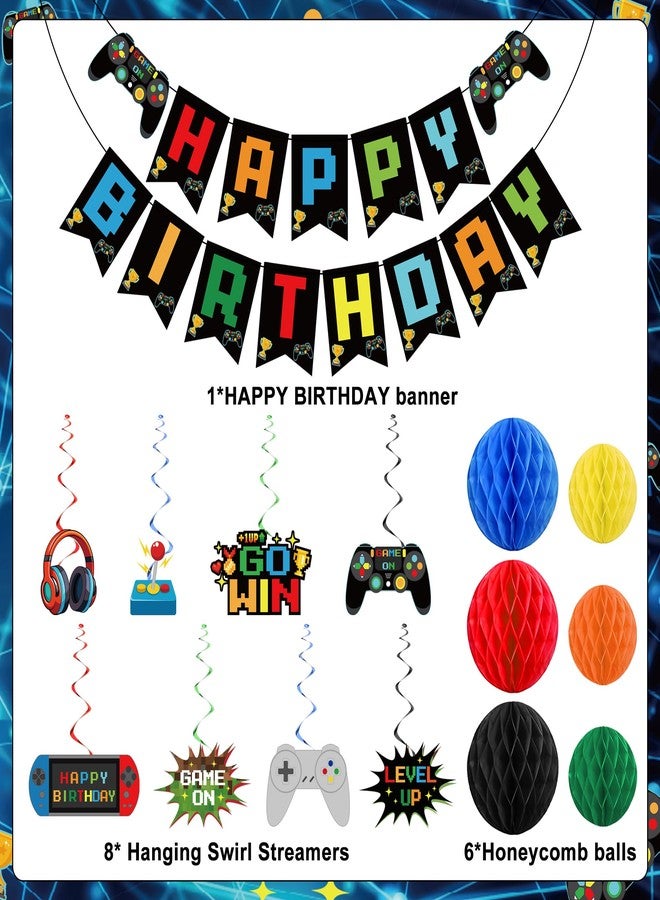 Maniaacer Video Game Birthday Decorations Game Theme Party Decorations Kit Includes Happy Birthday Gaming Banner Hanging Swirls Honeycomb Balls for Gaming Theme Birthdays Party - Image 3