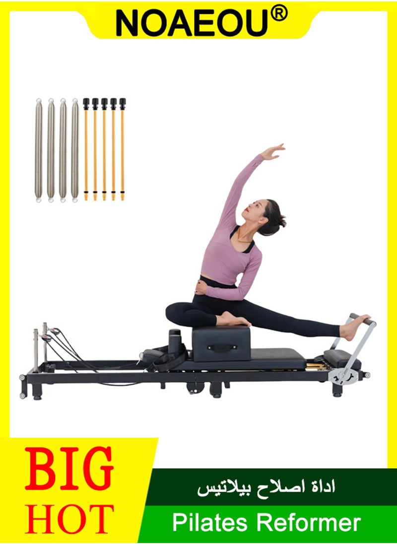 NOAEOU Pilates Reformer, Foldable Pilates Reformer Machine with a Complimentary Pair of Drawstring Sets, Pilates Machine for Fome with Dual Resistance- Springs and Jump Board Up to 40KG  - Image 1