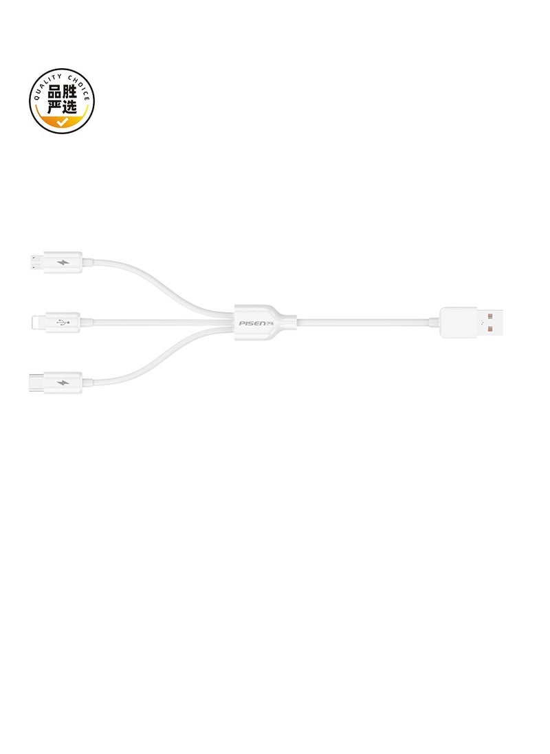 Pisen - 3 in 1 Universal Multiple USB Charging Cable with Type C/Micro USB/Lightening Ports Compatible with Most Phones & iPads - Image 1