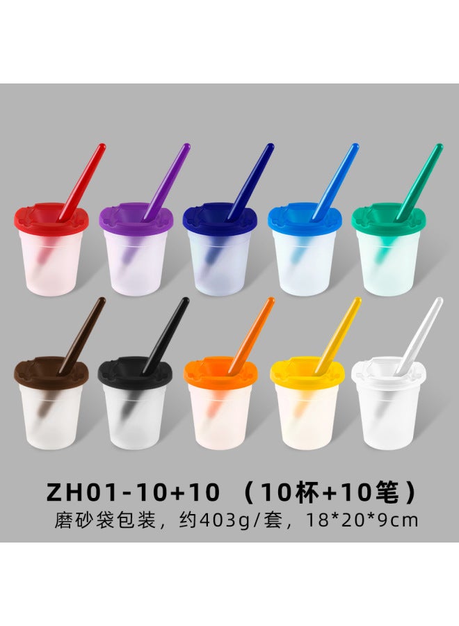 Xinbowen Children's Painting Plastic 10-color Pen Washing Cup 10-color Bristle Graffiti Painting Brush Suit - Image 1