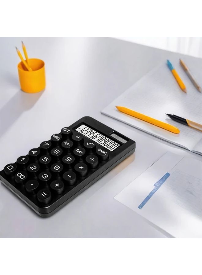 Portable Solar Powered Calculator Black With LED Display Mechanical Buttons Math Functions For Office School Students - Image 3