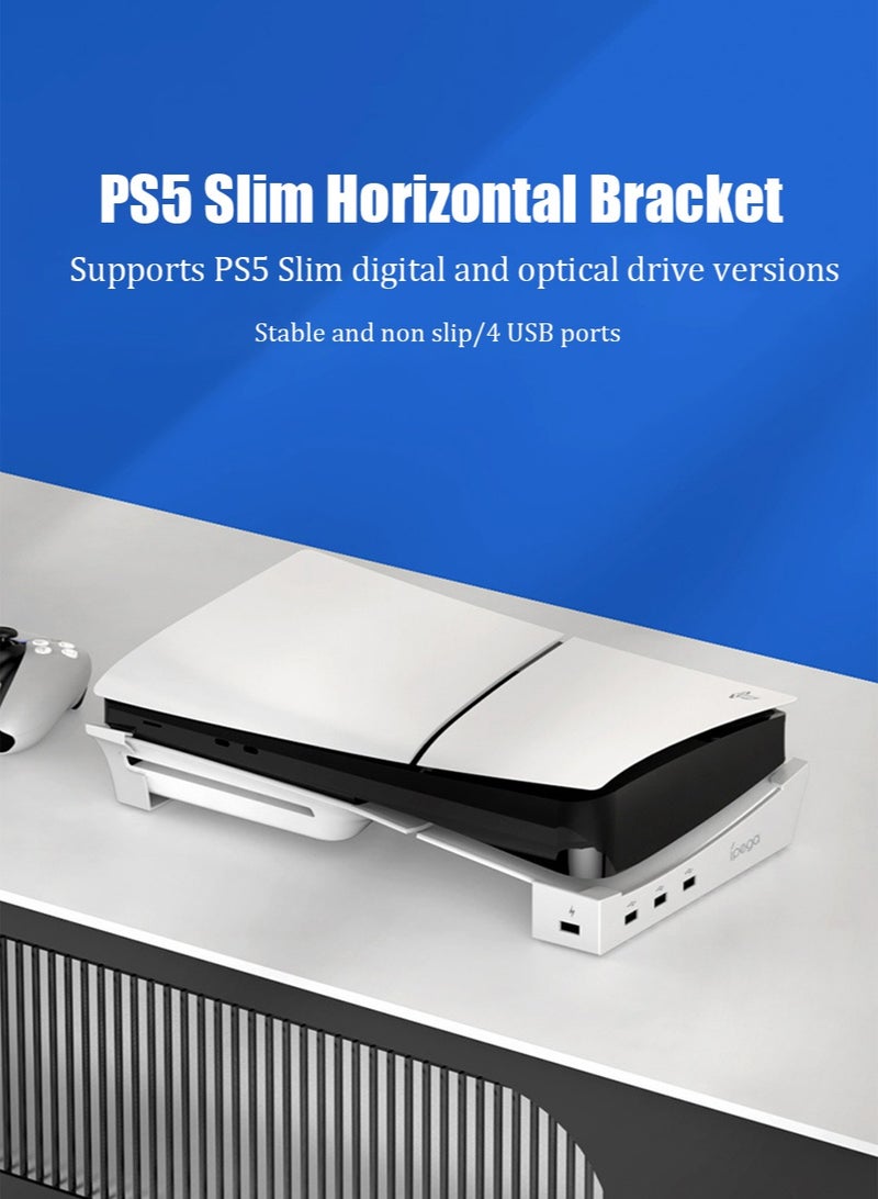 PS5 Slim Console with 4-Port USB Hub for Horizontal Stand Only , Base Stand Accessories for Playstation 5 Slim(Disc  Digital Edition), Holder for PS5 Controller Charging(Not for Regular PS5) - Image 2