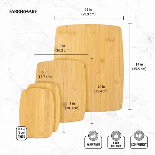 FARBERWARE 4-Piece Reversible Bamboo Cutting Board and Charcuterie Set, Assorted Sizes, Durable Wood Serving Boards for Cheese, Meats, and Prep - Image 3