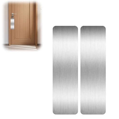 Profasion 2 PCS 4"x14" Door Protector from Dog Scratching, Self-Adhesive Stainless Steel Door Kick Plate with Rounded Corners, Anti-Scratch Guard for Dogs & Cats, Brushed Fingerprint-Resistant Finish(Silver) - Image 1