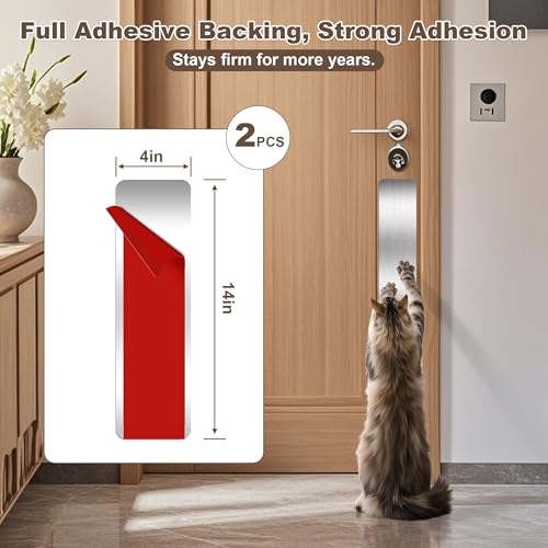 Profasion 2 PCS 4"x14" Door Protector from Dog Scratching, Self-Adhesive Stainless Steel Door Kick Plate with Rounded Corners, Anti-Scratch Guard for Dogs & Cats, Brushed Fingerprint-Resistant Finish(Silver) - Image 3