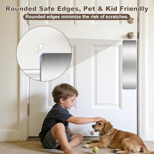 Profasion 2 PCS 4"x14" Door Protector from Dog Scratching, Self-Adhesive Stainless Steel Door Kick Plate with Rounded Corners, Anti-Scratch Guard for Dogs & Cats, Brushed Fingerprint-Resistant Finish(Silver) - Image 4