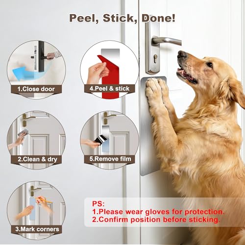 Profasion 2 PCS 4"x14" Door Protector from Dog Scratching, Self-Adhesive Stainless Steel Door Kick Plate with Rounded Corners, Anti-Scratch Guard for Dogs & Cats, Brushed Fingerprint-Resistant Finish(Silver) - Image 5