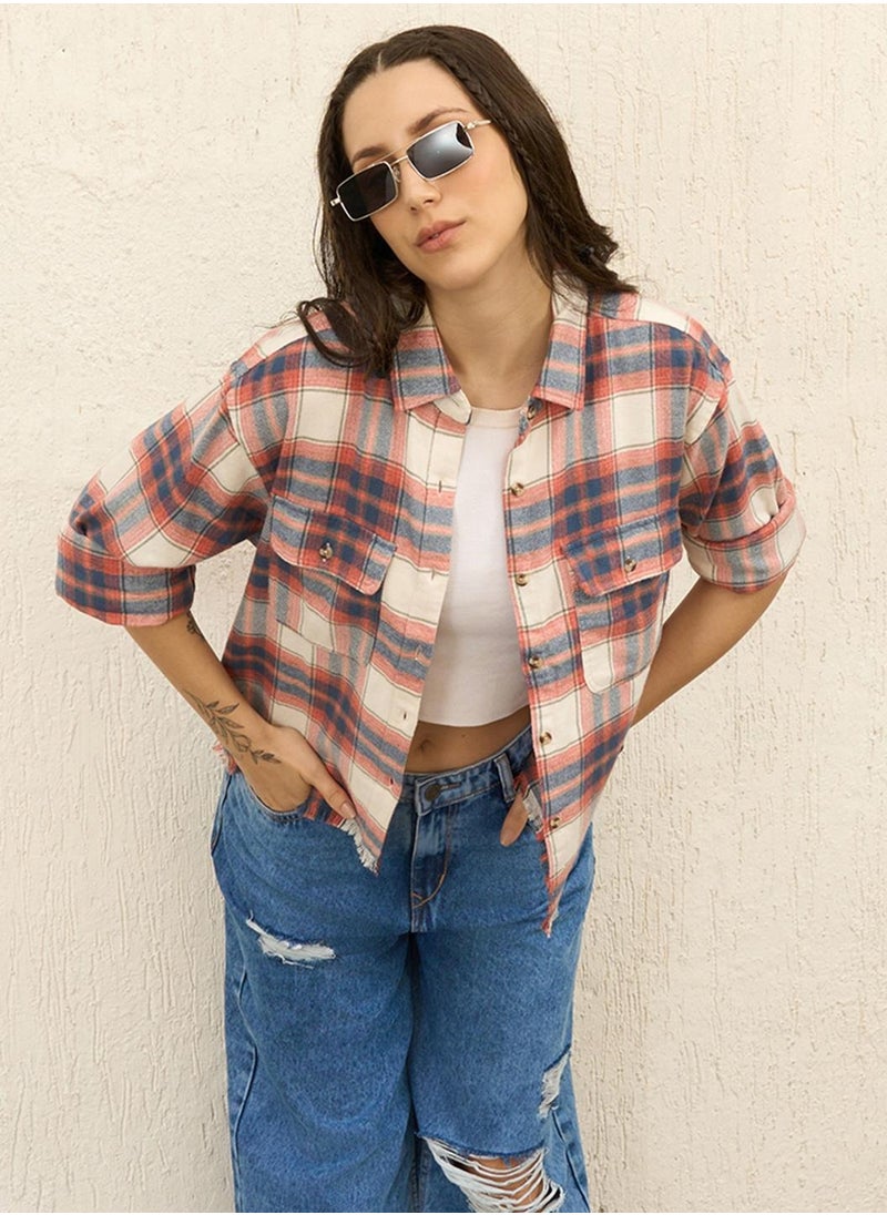 Hubberholme Women’s Oversized Boyfriend Fit Shirt, White Tartan Check, Full Sleeves, Cotton  - Image 1
