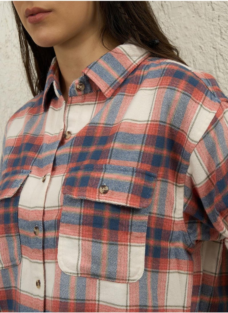 Hubberholme Women’s Oversized Boyfriend Fit Shirt, White Tartan Check, Full Sleeves, Cotton  - Image 5