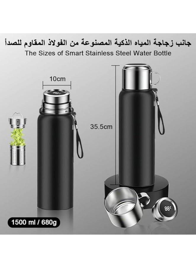 Vacuum Insulated Water Bottle 1500ml, Stainless Steel Smart LED Touch Temperature Display Thermos Cup Double Wall Leakproof Hot Cold Liquid Container Travel Coffee Flask Mug for Camping Hiking Cycling  - Image 3