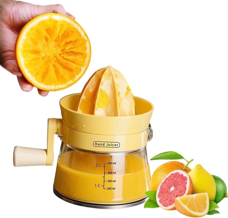 Ozoy Manual Citrus Juicer with Rotating Crank-500ml Large Capacity Hand Press for Lemon Orange Lime Grapefruit | Max Extraction,Ergonomic Handle for Effortless Squeezing,Dishwasher Safe & Compact (YELLOW) - Image 1