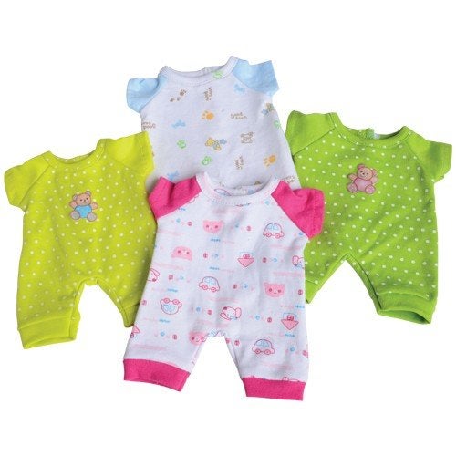 Constructive Playthings Washable Pajama Outfits with Hook and Loop Closures for 10 inch Baby Dolls Set of 4 - Image 1
