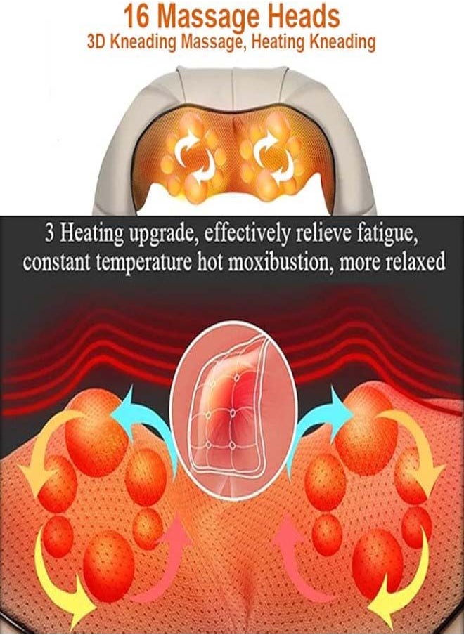 Bodycare مدلك للرقبة والظهر مع حرارة مهدئة، وسادة عجن كهربائية ثلاثية الأبعاد للأنسجة العميقة للكتف والساق وتخفيف آلام عضلات الجسم والمنزل والمكتب واستخدام السيارة  - Image 3