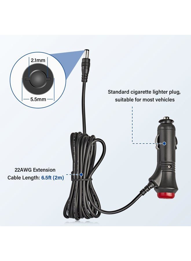 Anina 5.5x2.1mm Car Cigarette Lighter Adapter Plug Cord with Switch Button, 6.5ft 12V-24V Male Cigarette Lighter Power Supply Charger Extension Cable Fuse for Rear View Camera Monitor Car Refrigerator - Image 2