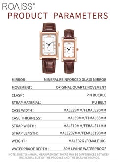 roaiss PU Leather Strap Couple Quartz Watch Set, Analog Display Rectangle Dial with Rhinestones Decoration, Luxurious Waterproof Wristwatch Gift for Men Women  - Image 4