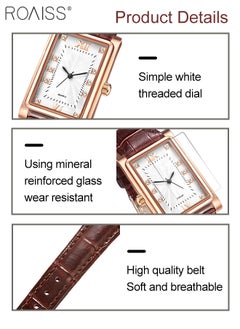 roaiss PU Leather Strap Couple Quartz Watch Set, Analog Display Rectangle Dial with Rhinestones Decoration, Luxurious Waterproof Wristwatch Gift for Men Women  - Image 5