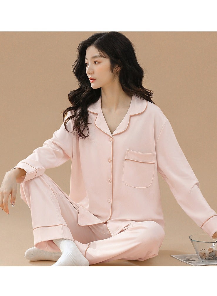 Loquat Women's Skin-Friendly 2-Piece Set Leisure Nightgown Sleepwear Long Sleeve Lapel Top And Pants Soft Loungewear Wear Pajamas Suit Pale Pink 