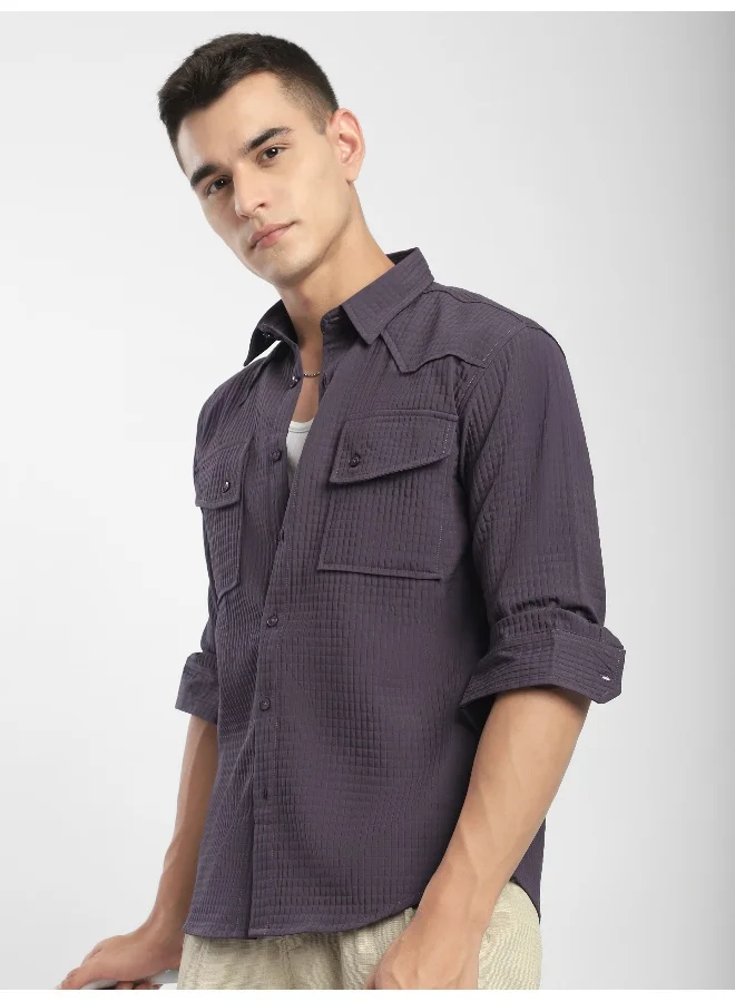 بيونغ قميص فيوليت غربي منقوش