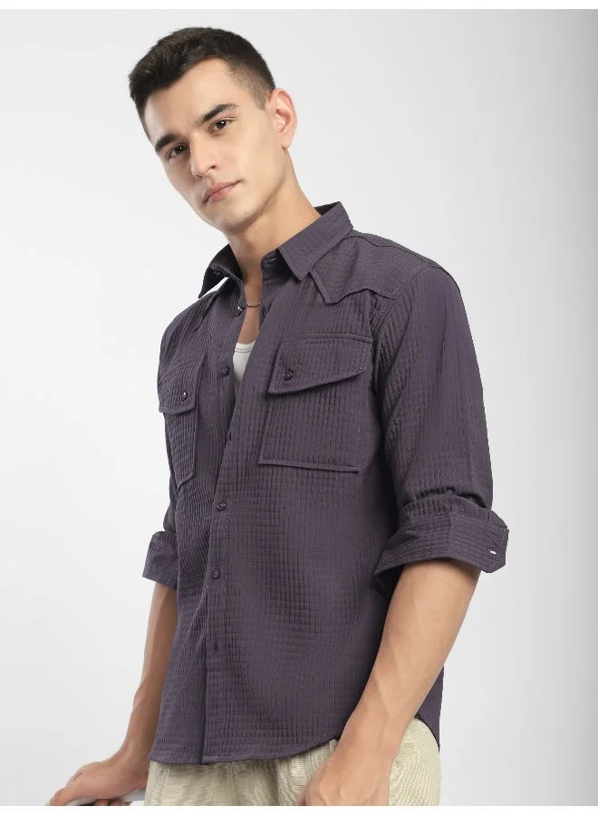Beyoung Violet Textured Western Shirt
