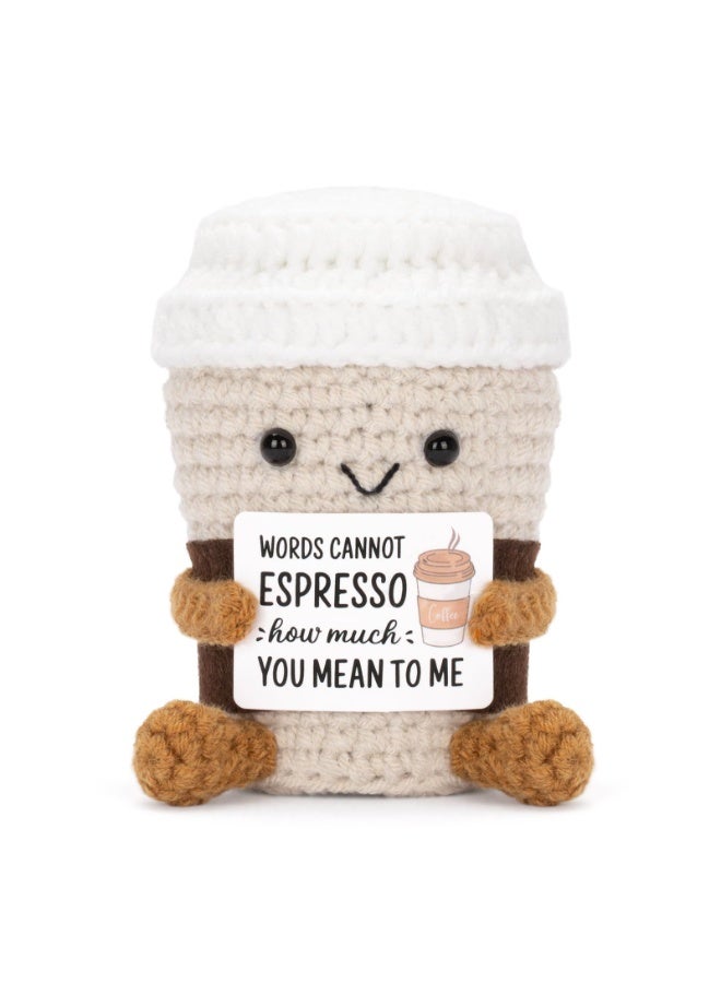Peachjoy Positive Pocket Coffee Doll, Funny Emotional Support Knitted Toy with Positive Card, Woolen Crochet, Cheer Up Graduation Gift, Encouragement for Friends - Image 1