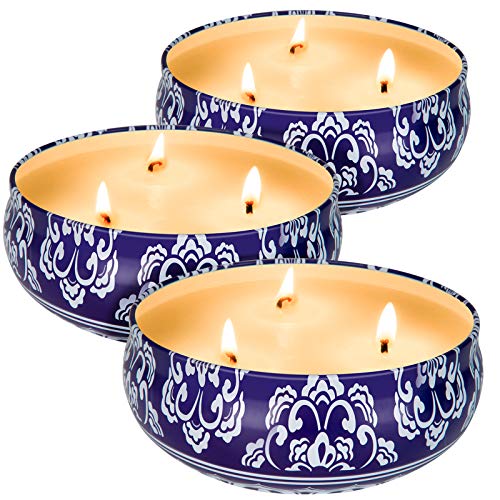 Hausware Citronella Candles Outdoor and Indoor 3 x 13.5 Oz,3 Wick Scented Candles Gift Set,Aromatherapy Candles Natural Soy Wax Candle in Portable Travel Tin 3 Pack - Image 1